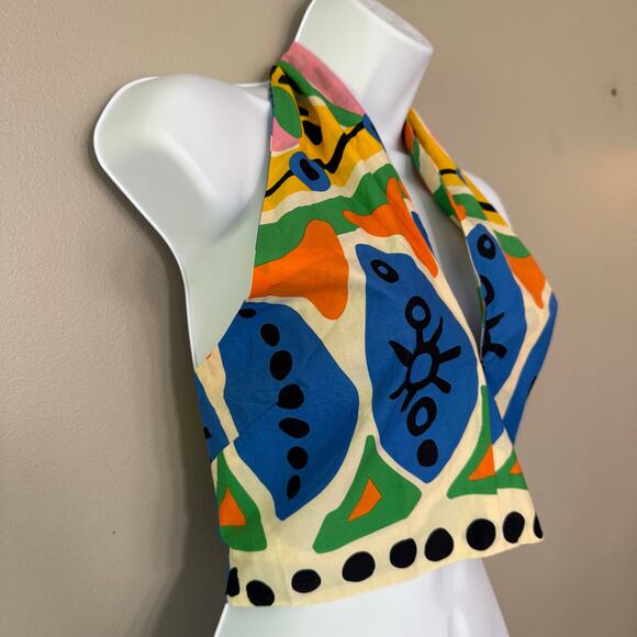 Joie NWT XS Cotton Halter Crop Top Colorful Fruit Abstract Print Smocked Preppy - Picture 3 of 15
